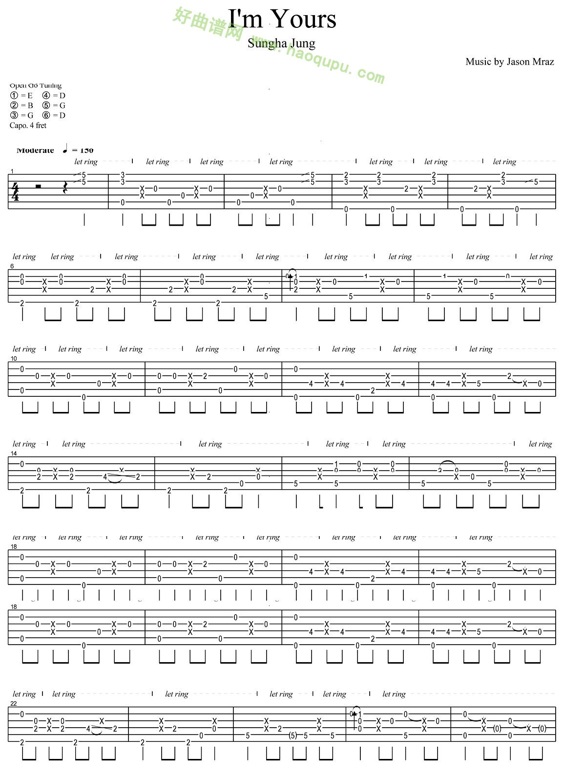 I'm Yours Sheet Music | Jason Mraz | Solo Guitar