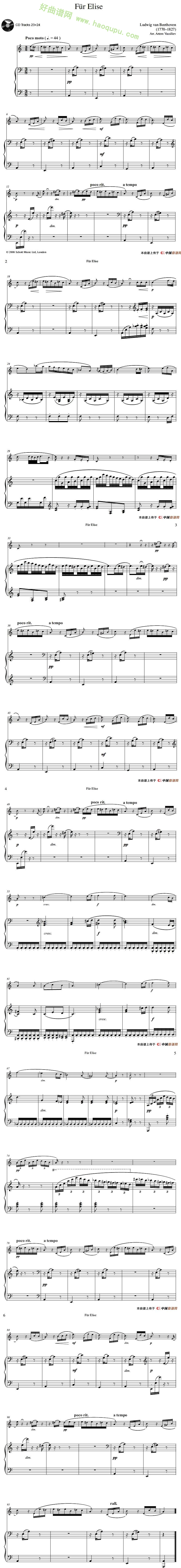 《献给爱丽丝》（小号独奏+钢琴伴奏谱） 管乐总谱第1张
