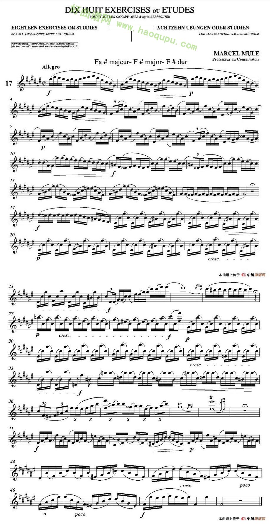 《马瑟·穆勒18首练习曲》（18) 萨克斯简谱第1张