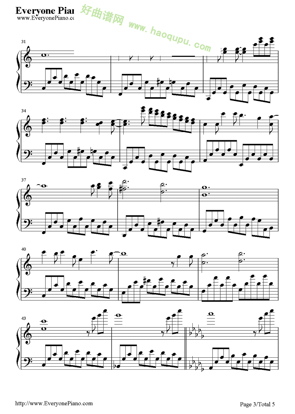 《散步》（久石让演唱）钢琴谱第3张