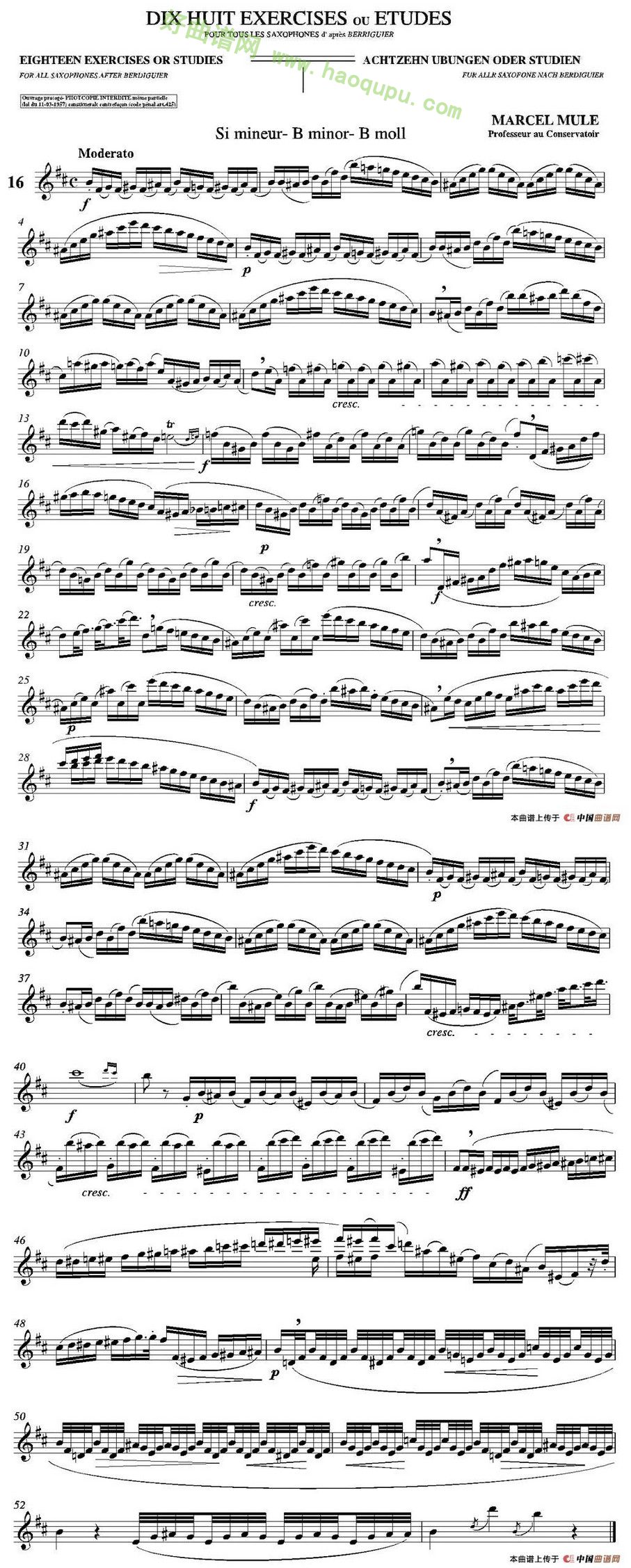 《马瑟·穆勒18首练习曲》（16） 萨克斯简谱第1张