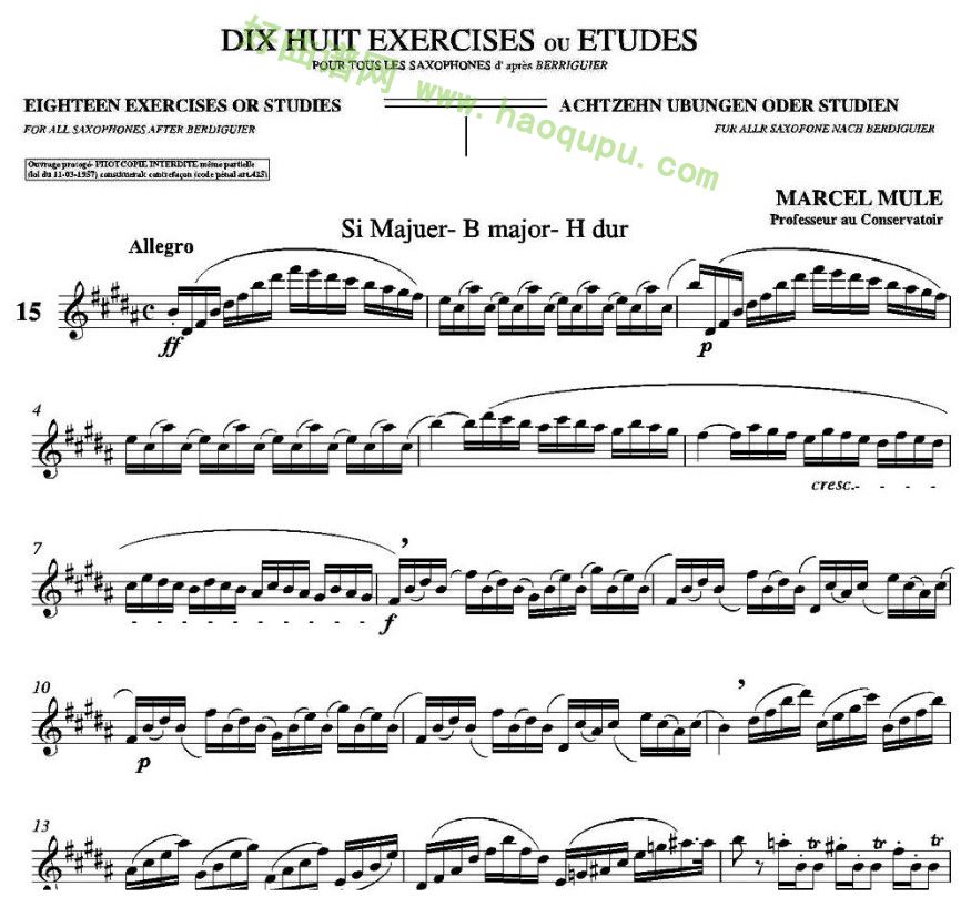 《马瑟·穆勒18首练习曲》（15） 萨克斯简谱第1张