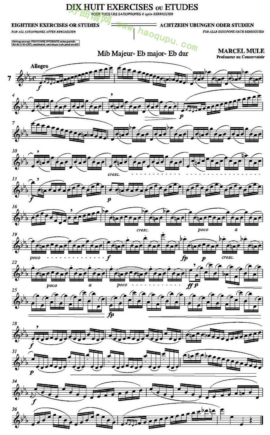 《马瑟·穆勒18首练习曲》（7）萨克斯简谱第1张