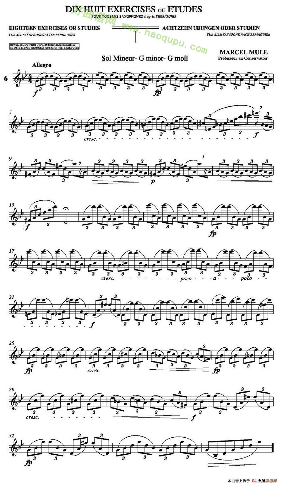 《马瑟·穆勒18首练习曲》（6）萨克斯简谱第1张