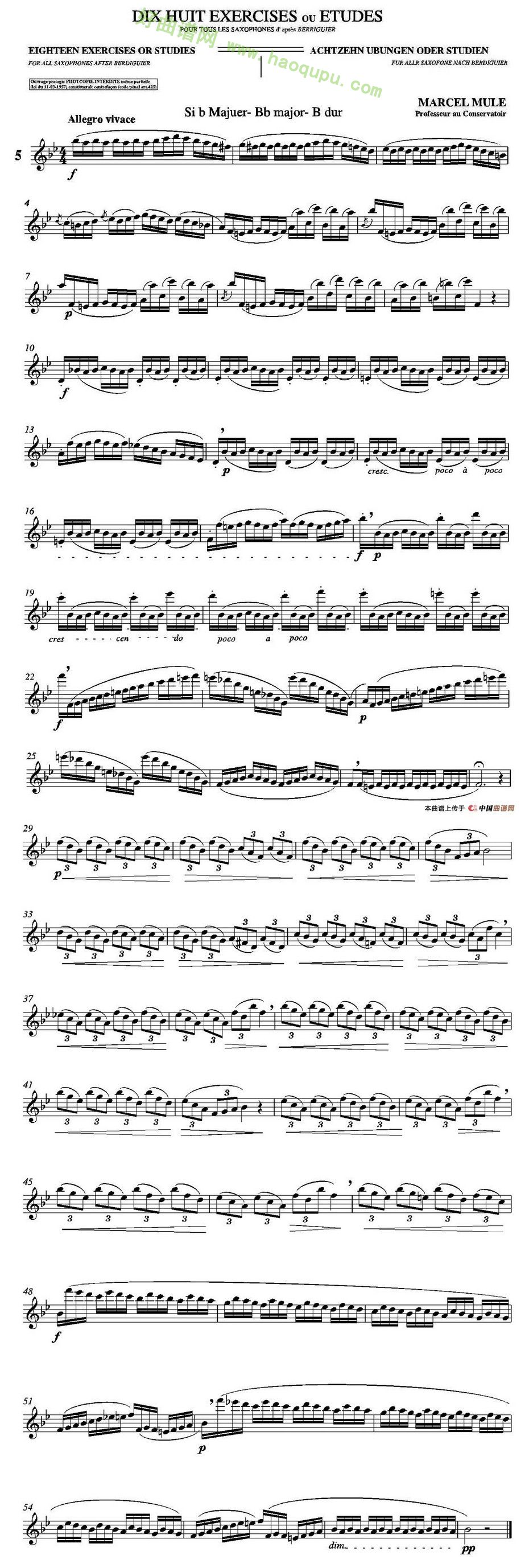 《马瑟·穆勒18首练习曲》（5） 萨克斯简谱第1张