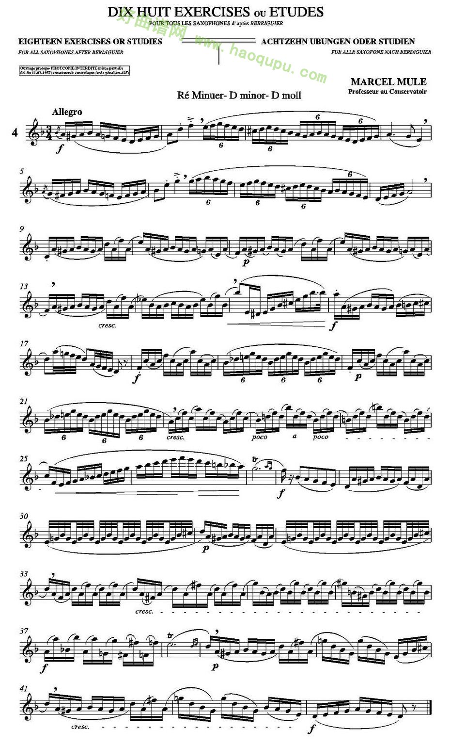 《马瑟·穆勒18首练习曲》（4） 萨克斯简谱第1张