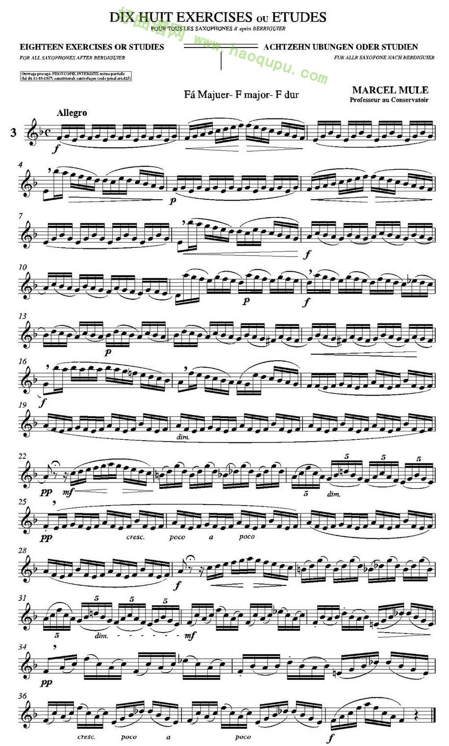 《马瑟·穆勒18首练习曲》（3） 萨克斯简谱第1张