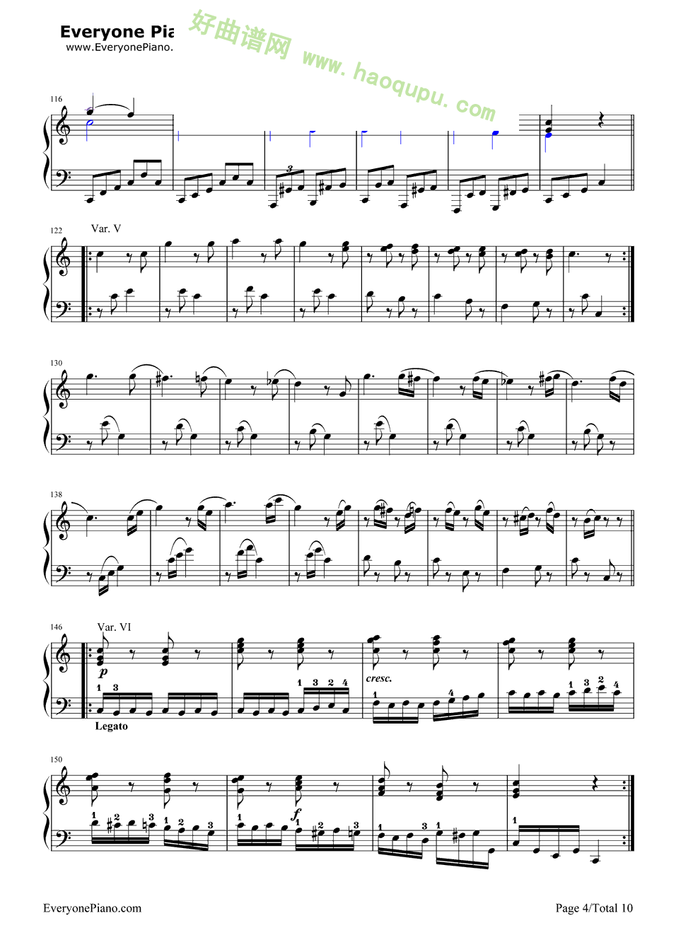 《小星星变奏曲》（莫扎特） 钢琴谱第4张