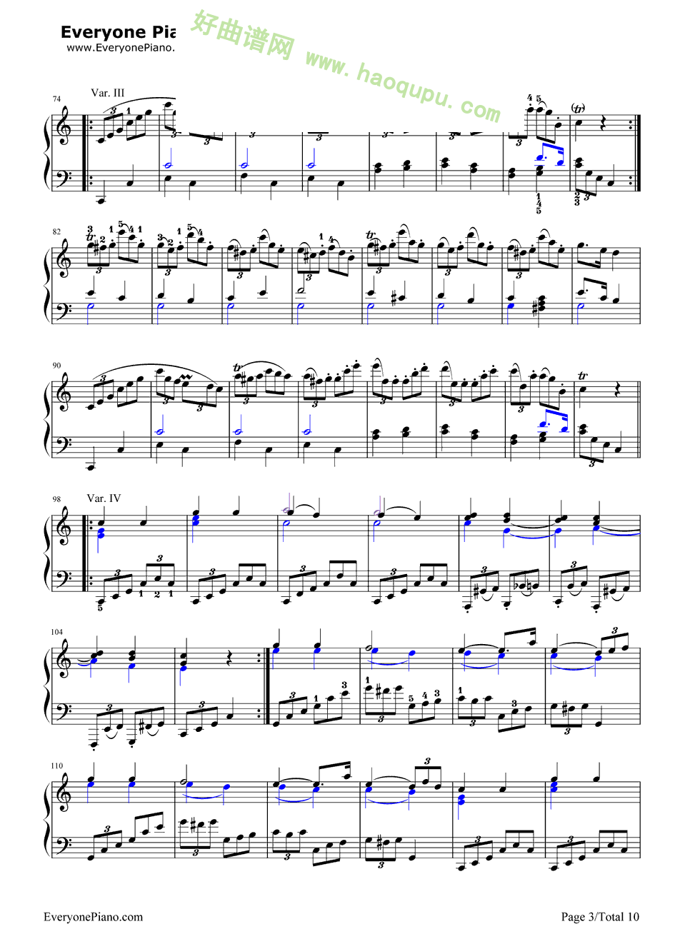 《小星星变奏曲》（莫扎特） 钢琴谱第3张