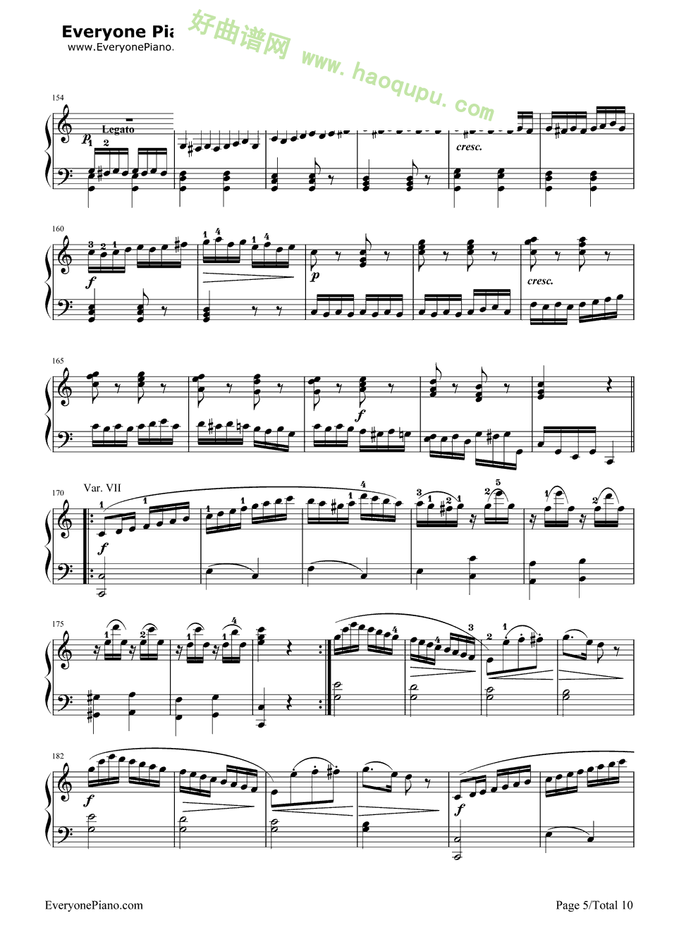 《小星星变奏曲》（莫扎特） 钢琴谱第5张