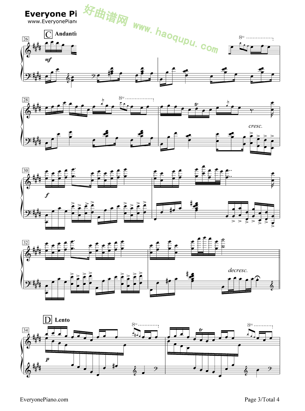 《醉孤舟》（中国民谣）钢琴谱第3张