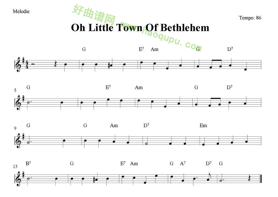 《Oh Little Town Of Bethlehem》 电子琴简谱第1张