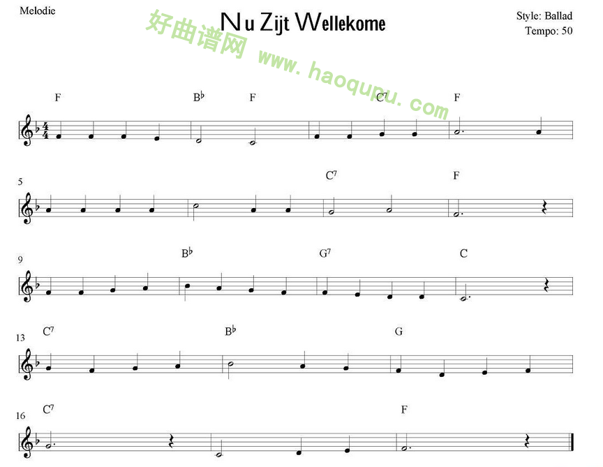 《Nu Zijt Wellekome》 电子琴简谱第1张