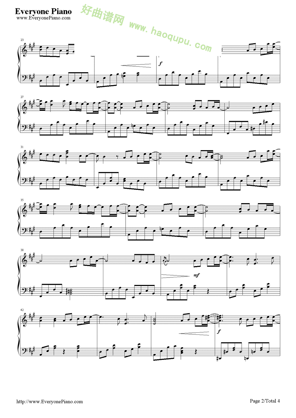 《花海》（周杰伦演唱） 钢琴谱第2张
