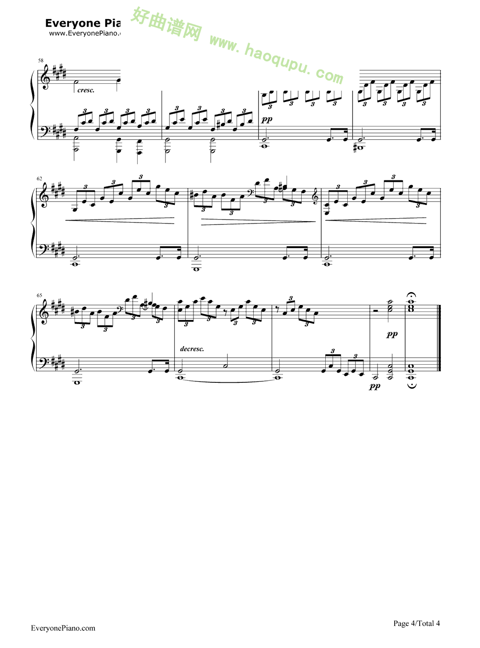 《月光奏鸣曲》（贝多芬） 钢琴谱第4张