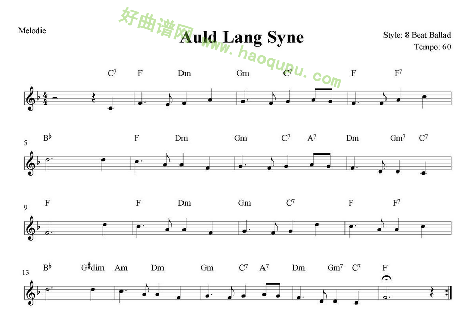 《Auld Lang Syne》 电子琴简谱第1张
