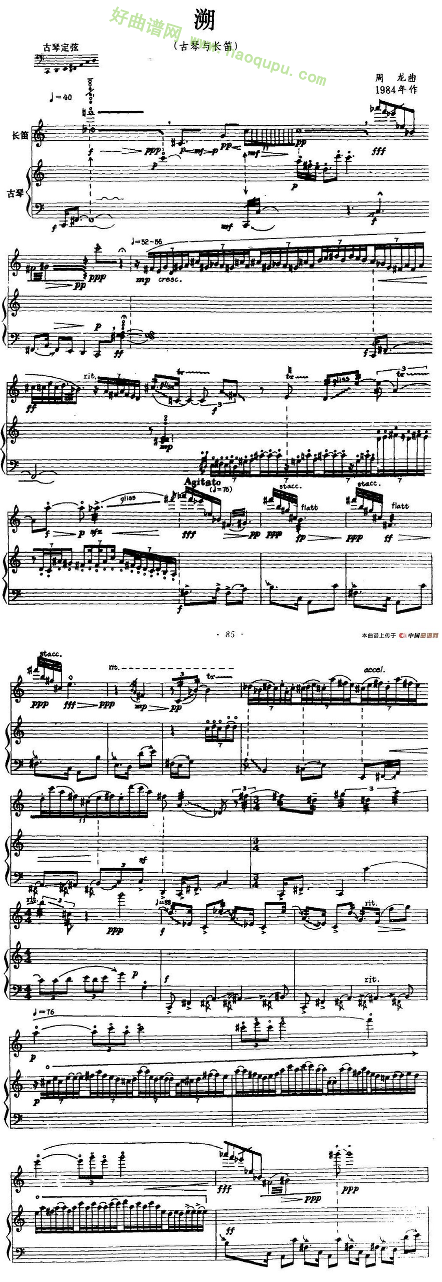 《溯》（古琴+长笛）古筝曲谱第1张