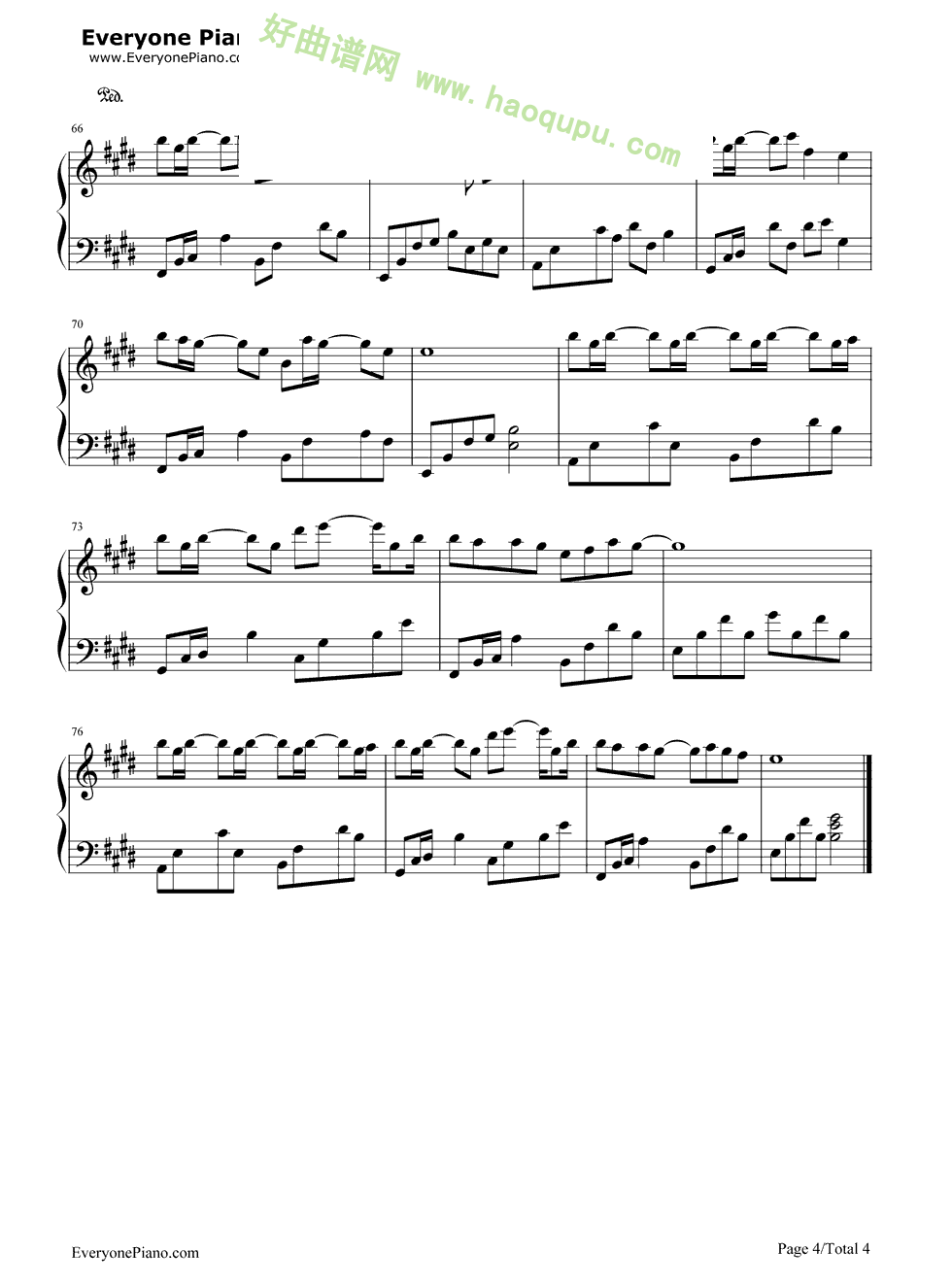 《最后一页》（江语晨演唱《熊猫人》片尾曲）钢琴谱第4张
