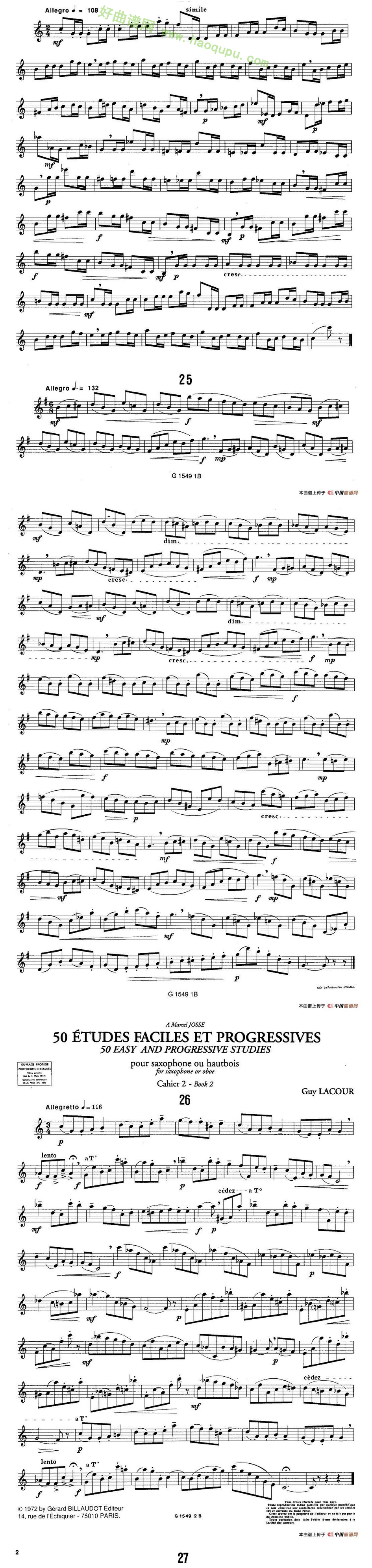 《50首经典萨克斯管练习曲》（21—31）萨克斯简谱第2张