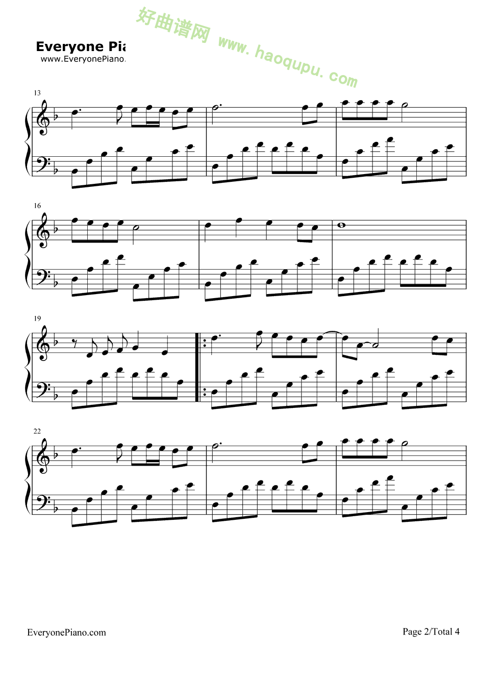 《星语心愿》（张柏芝演唱） 钢琴谱第2张
