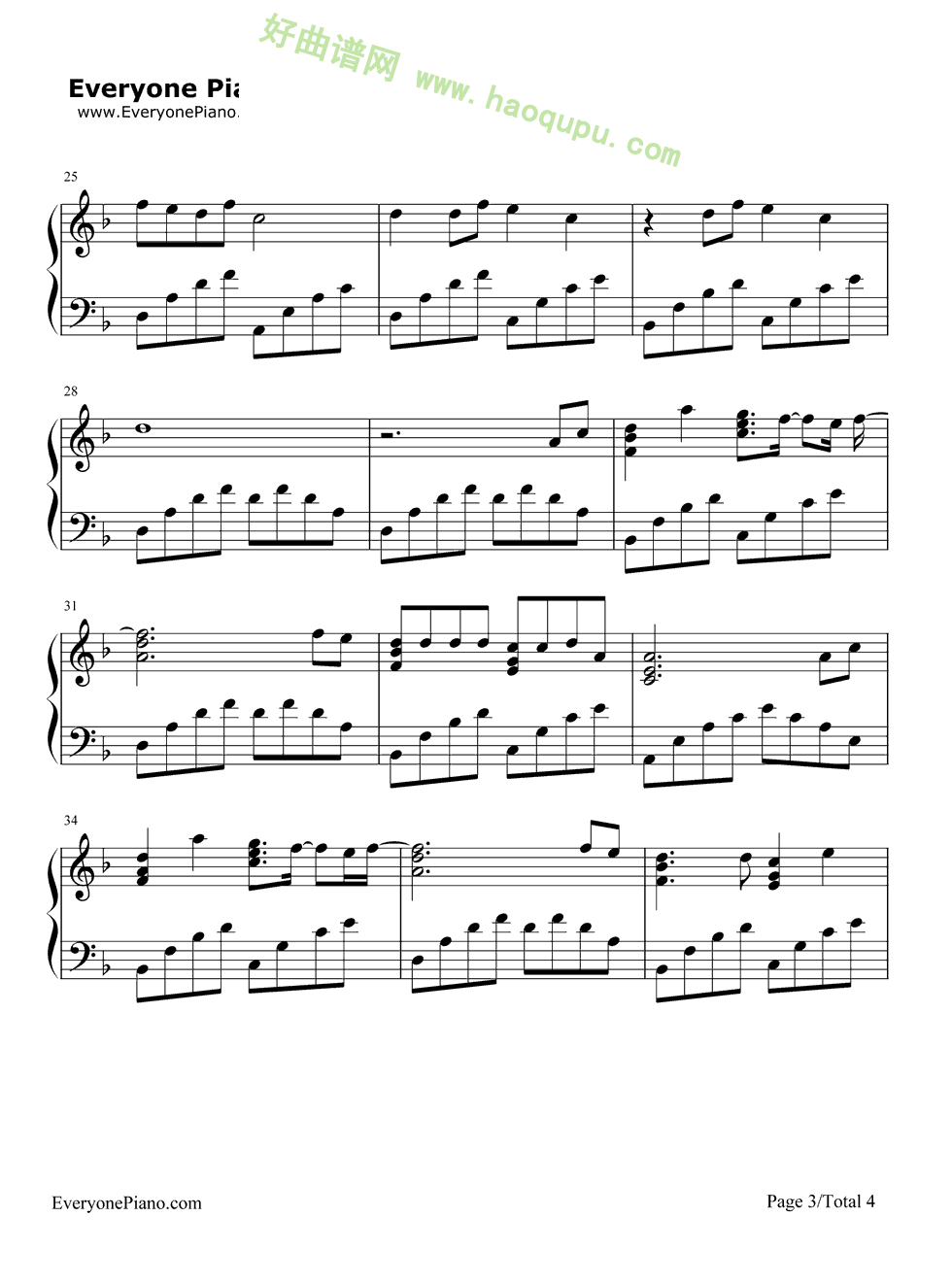 《星语心愿》（张柏芝演唱） 钢琴谱第3张