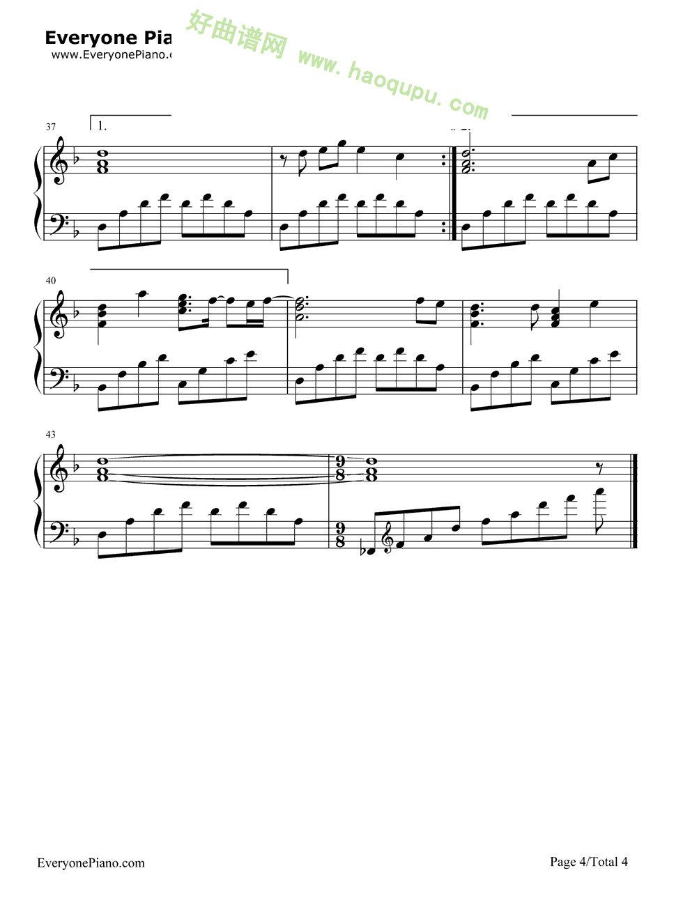 《星语心愿》（张柏芝演唱） 钢琴谱第4张