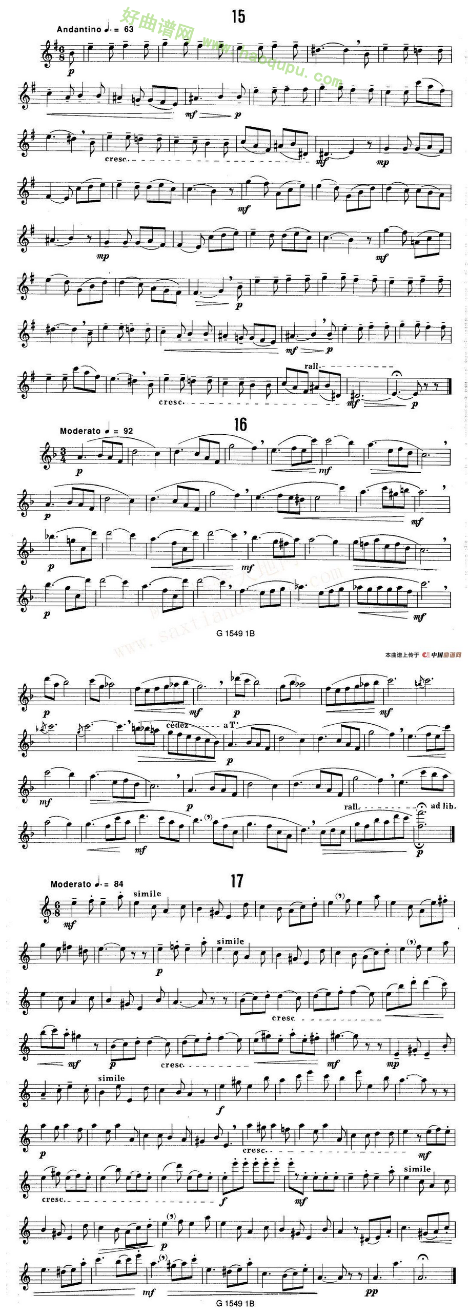 《50首经典萨克斯管练习曲》（11—20）萨克斯简谱第3张