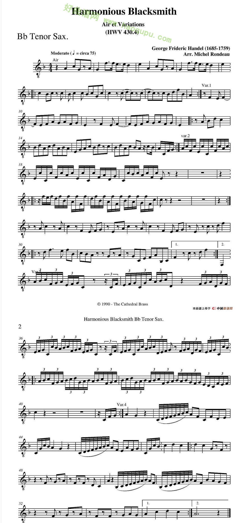 《Harmonious Blacksmith》（快乐的铁匠）（四重奏分谱）萨克斯简谱第4张