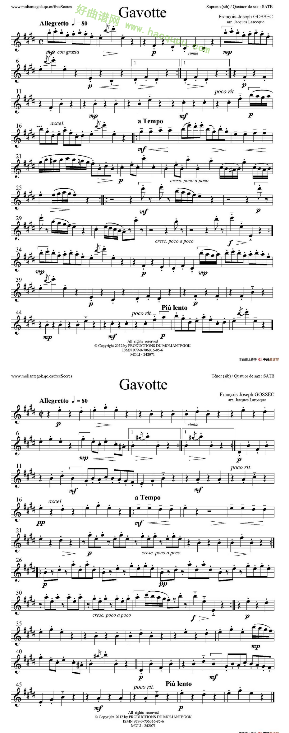 《Gavotte》（四重奏分谱）萨克斯简谱第2张