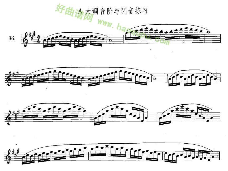《萨克斯练习曲合集》（3—36）（A大调音阶与琶音练习）萨克斯简谱第1张