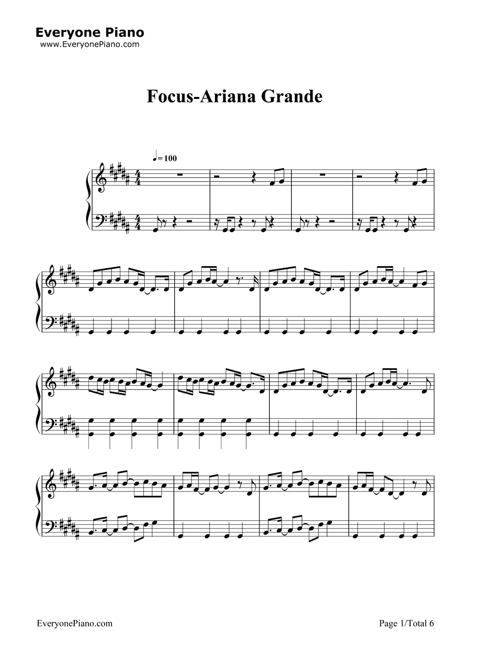 《Focus》（Ariana Grande演唱） 钢琴谱第1张