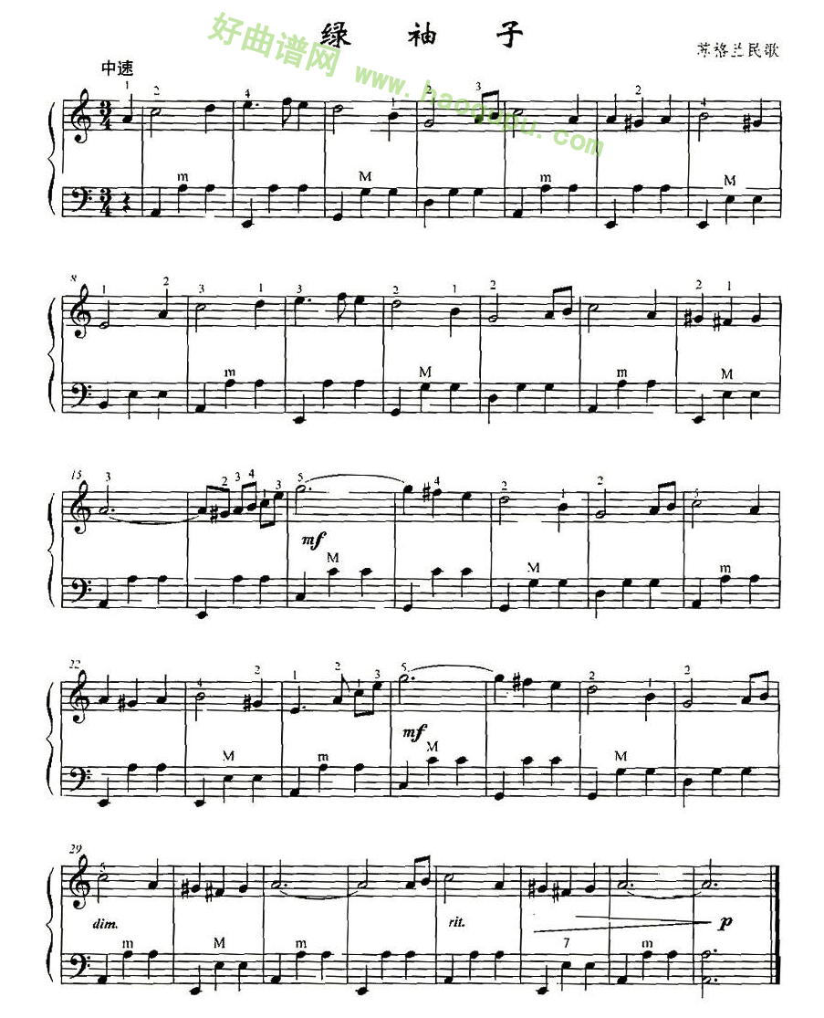 《绿袖子》 手风琴曲谱第1张