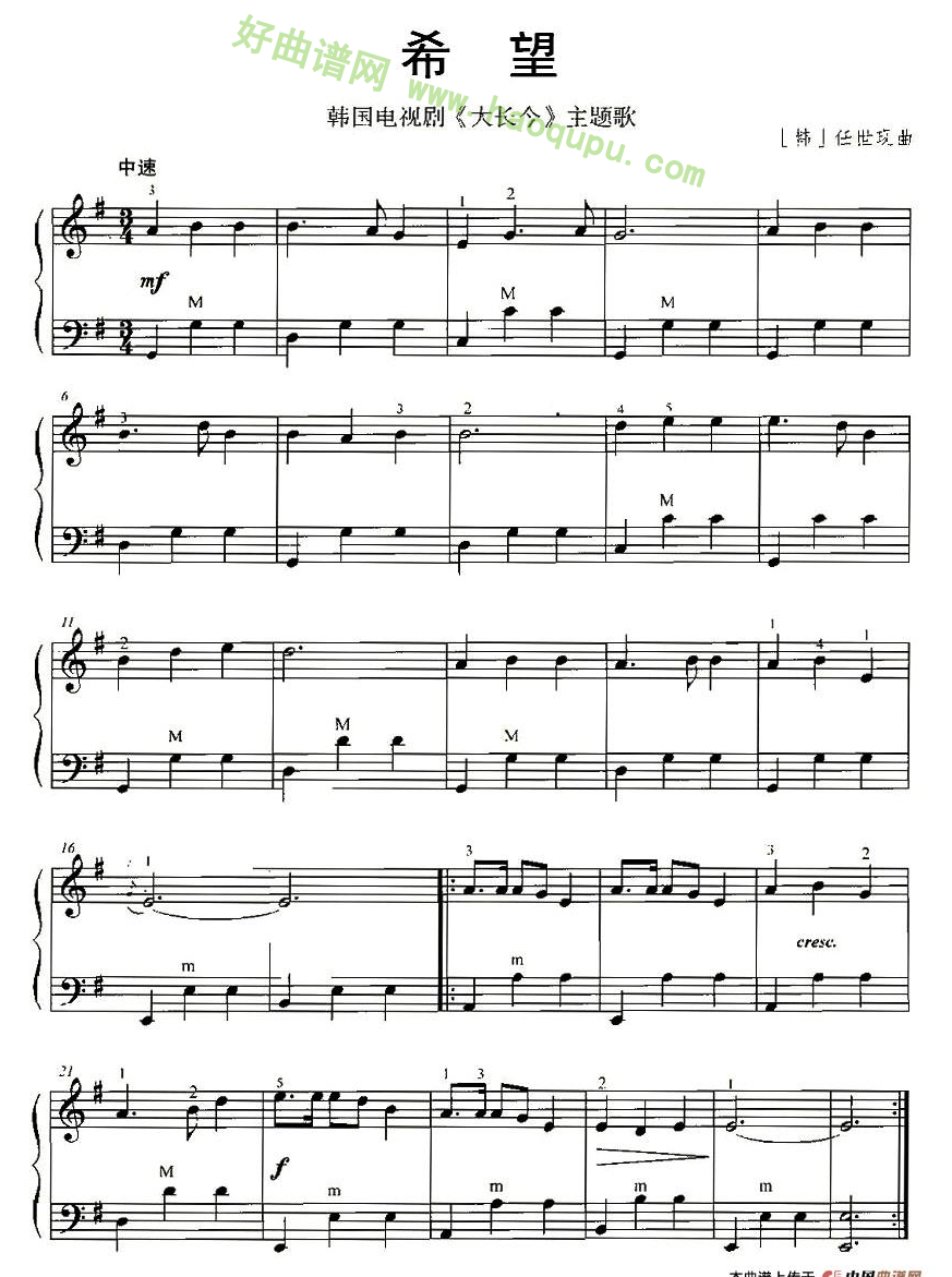 《希望》（《大长今》主题曲）手风琴曲谱第1张
