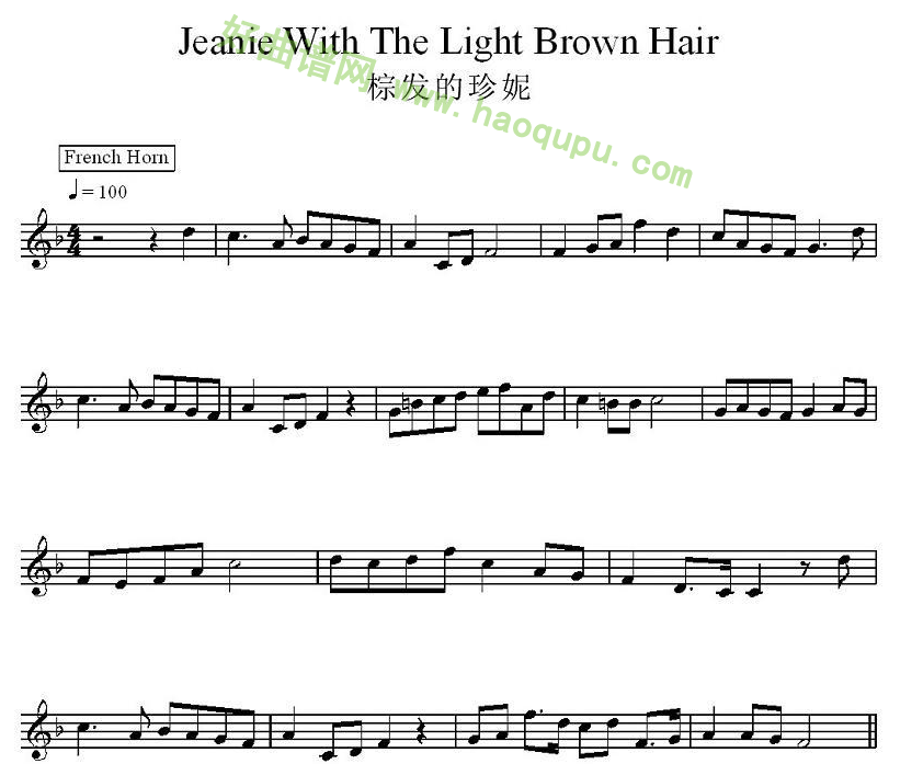 《棕发的珍妮》 电子琴简谱第1张