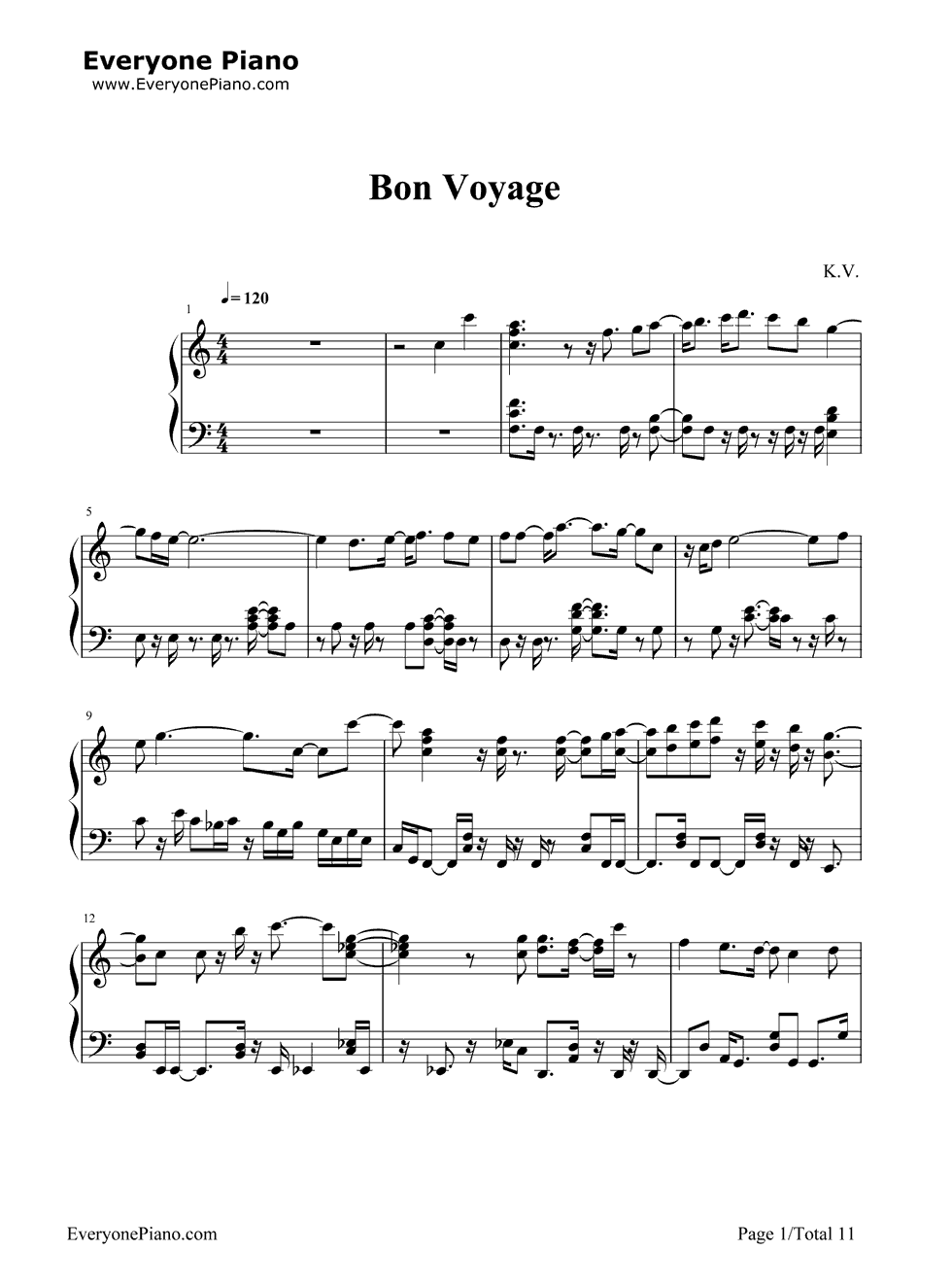《Bon Voyage》（海贼王OP4）钢琴谱第1张