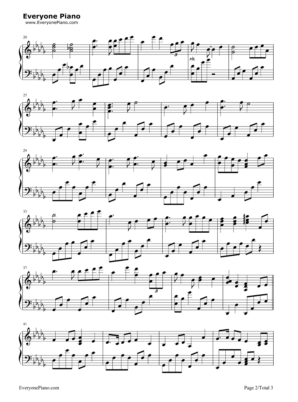 《上世纪的童话》（雷诺儿演唱）钢琴谱第2张