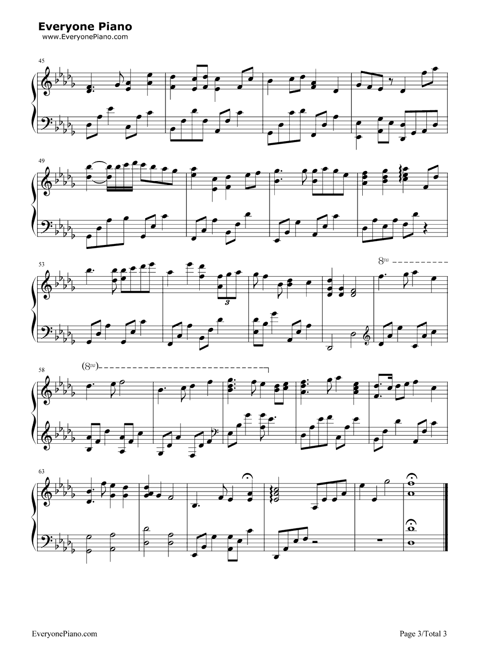 《上世纪的童话》（雷诺儿演唱）钢琴谱第3张