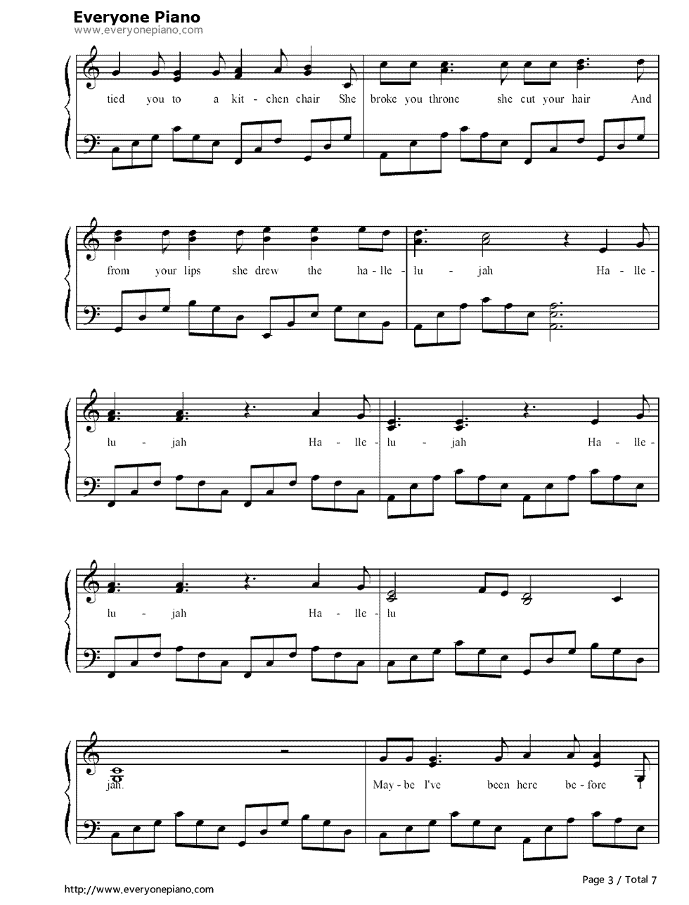 《Hallelujah》（Jeff Buckley演唱）钢琴谱第3张