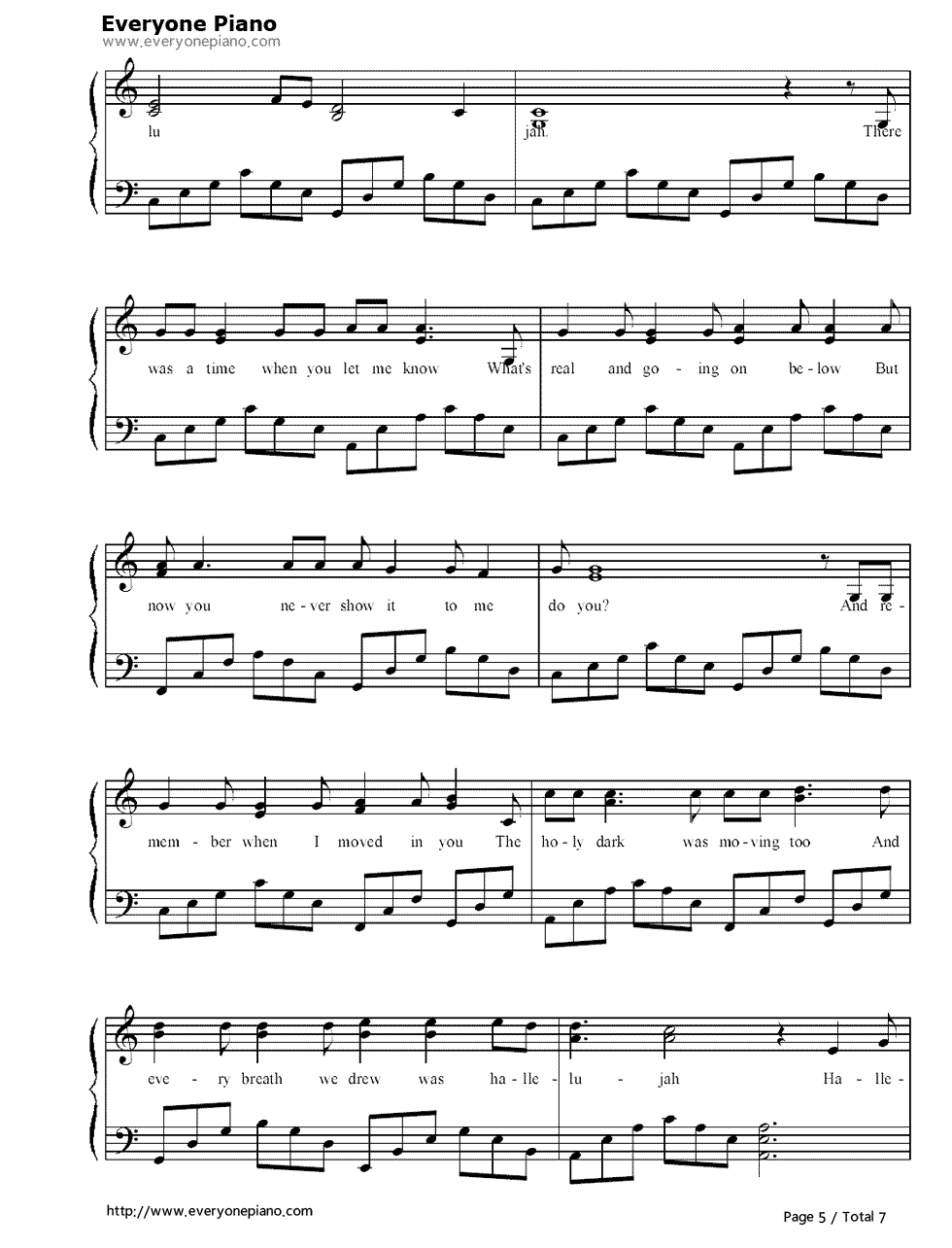 《Hallelujah》（Jeff Buckley演唱）钢琴谱第5张