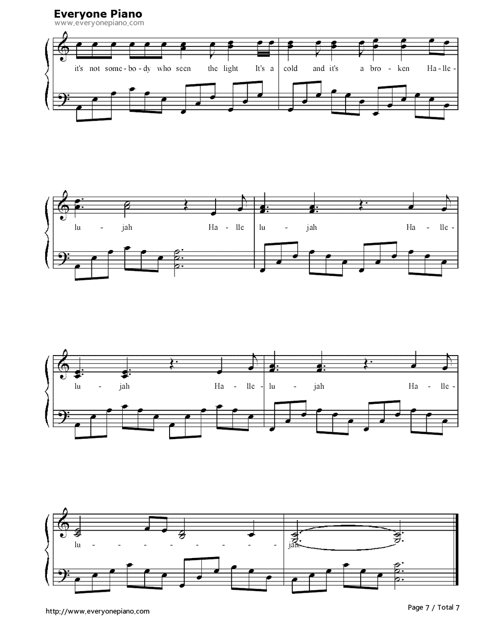 《Hallelujah》（Jeff Buckley演唱）钢琴谱第7张