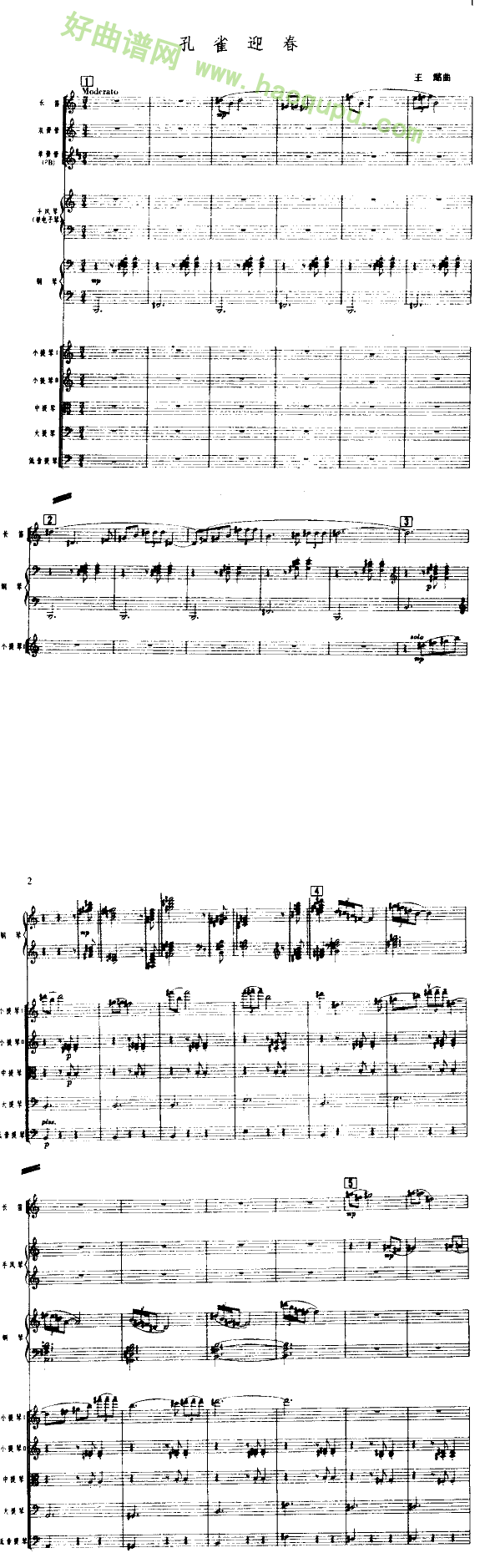 《孔雀迎春》(小合奏)(线谱)管乐总谱第1张