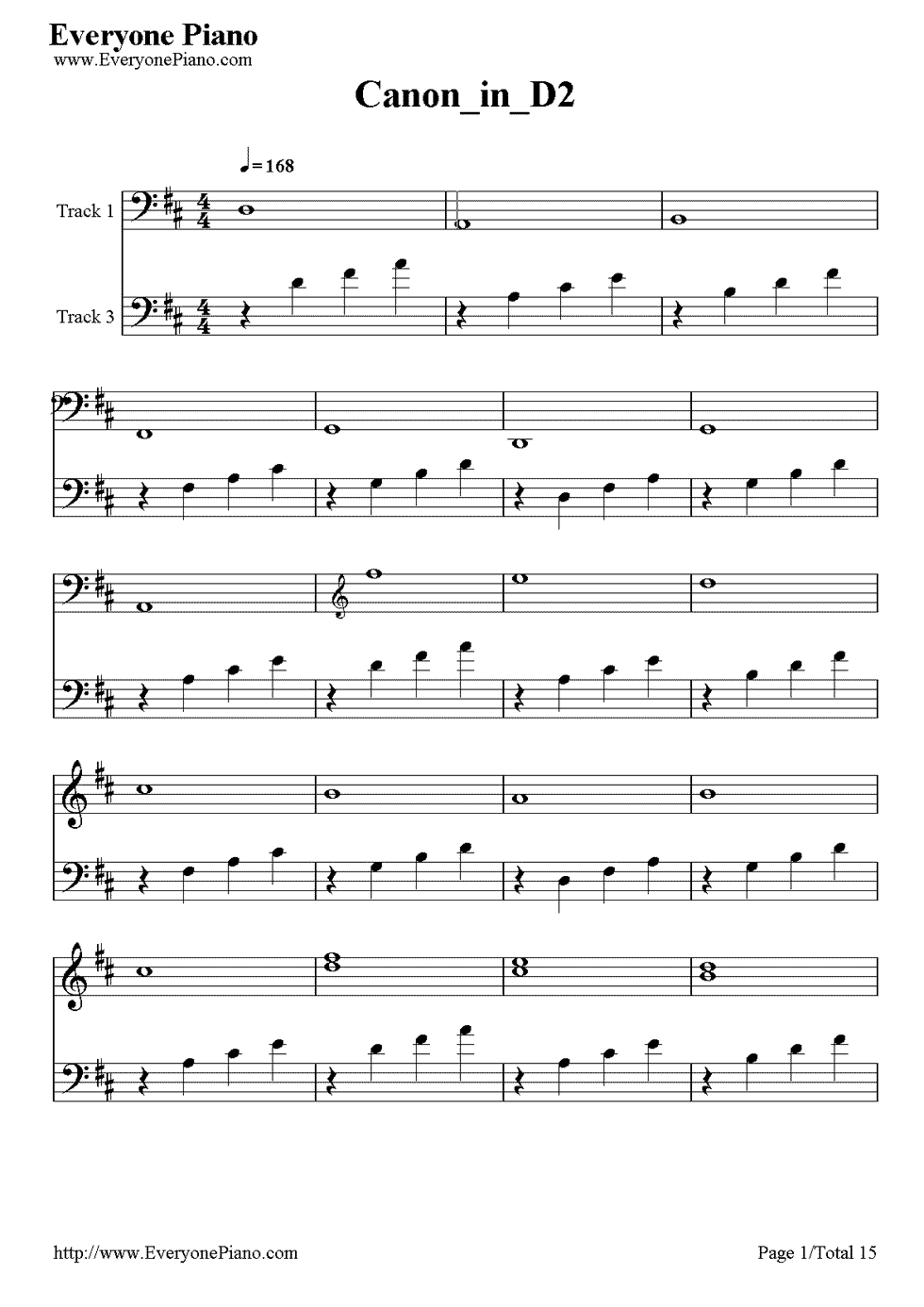 《D大调卡农原版》（约翰·帕赫贝尔）钢琴谱第1张