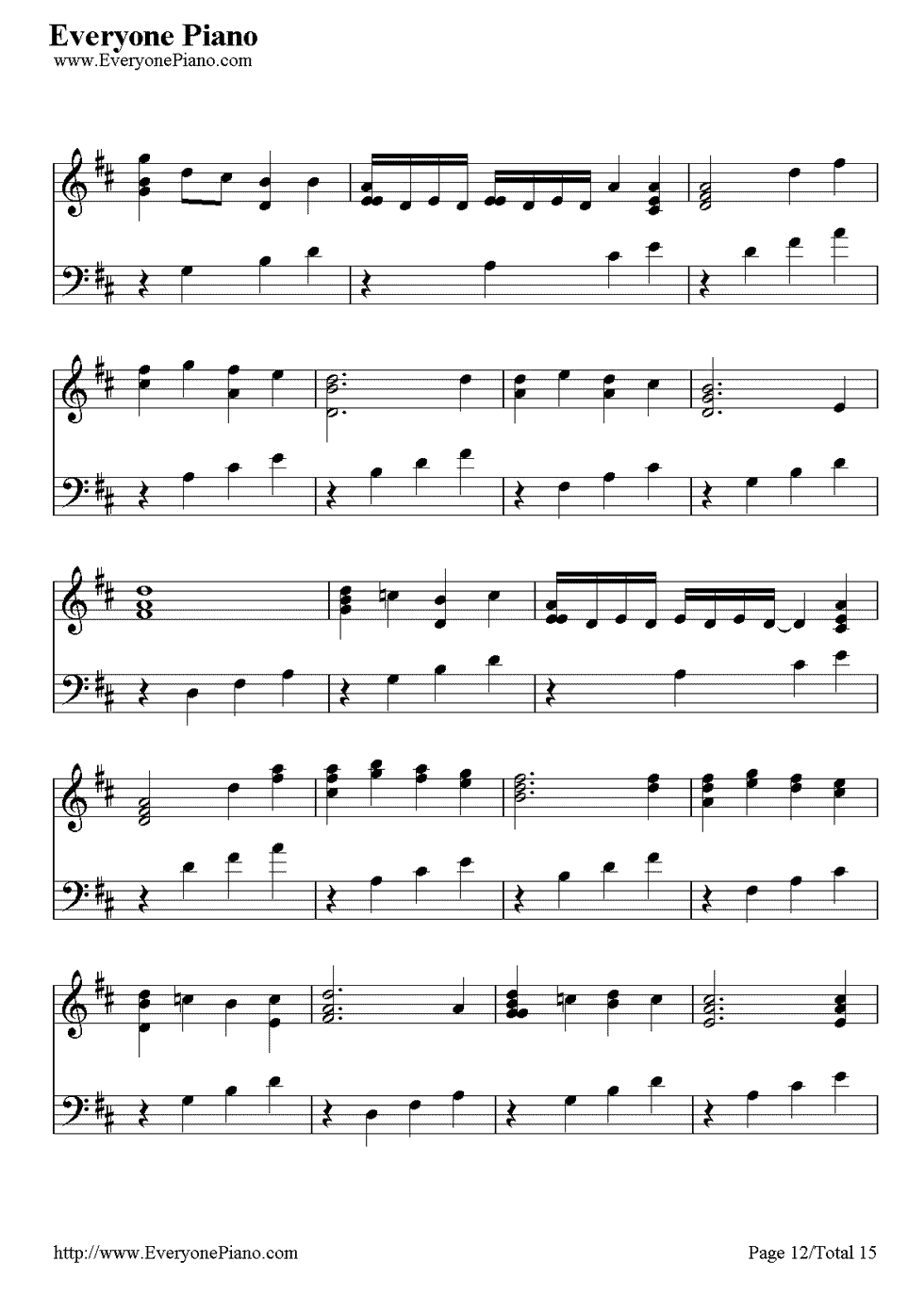 《D大调卡农原版》（约翰·帕赫贝尔）钢琴谱第12张