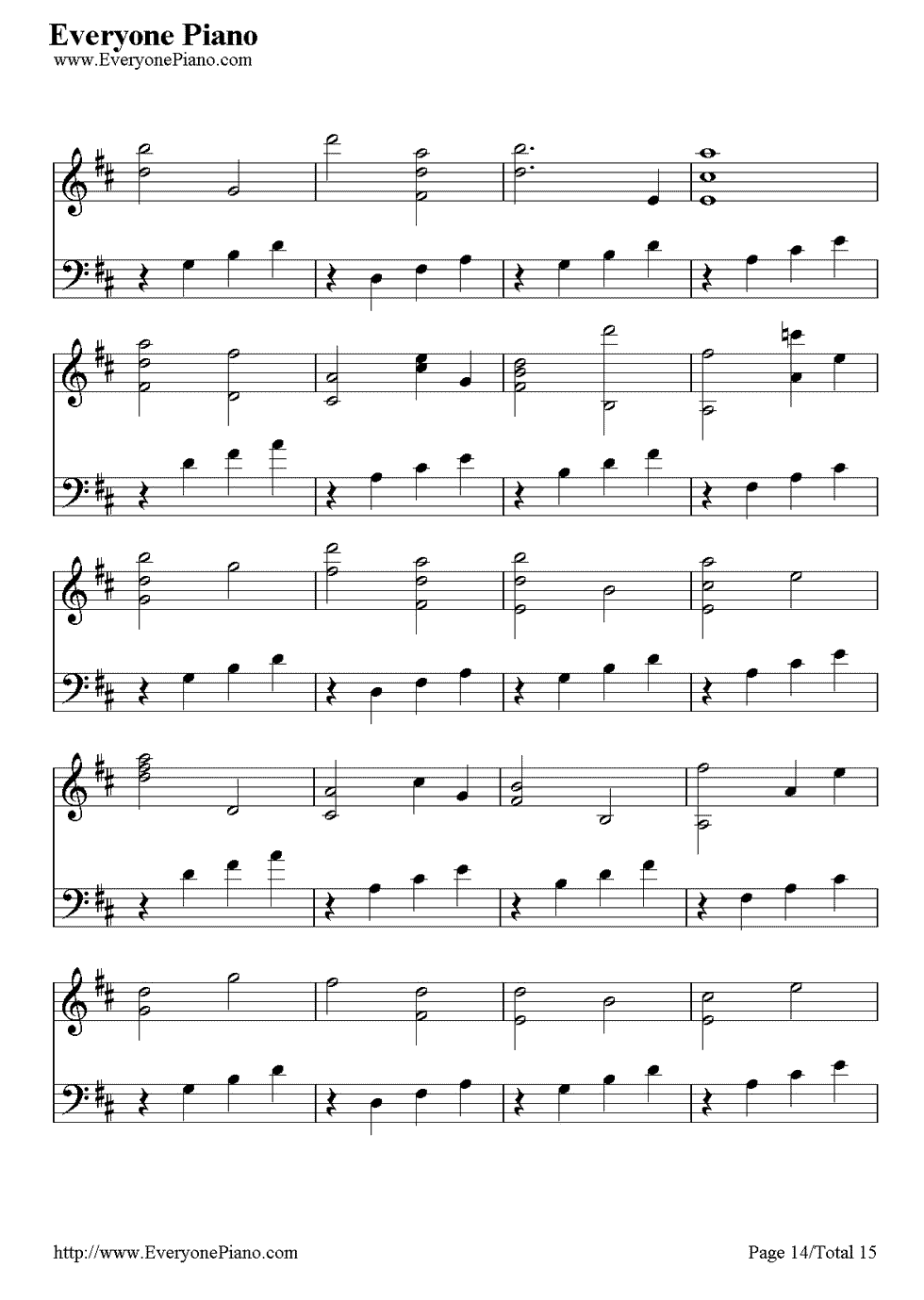 《D大调卡农原版》（约翰·帕赫贝尔）钢琴谱第14张