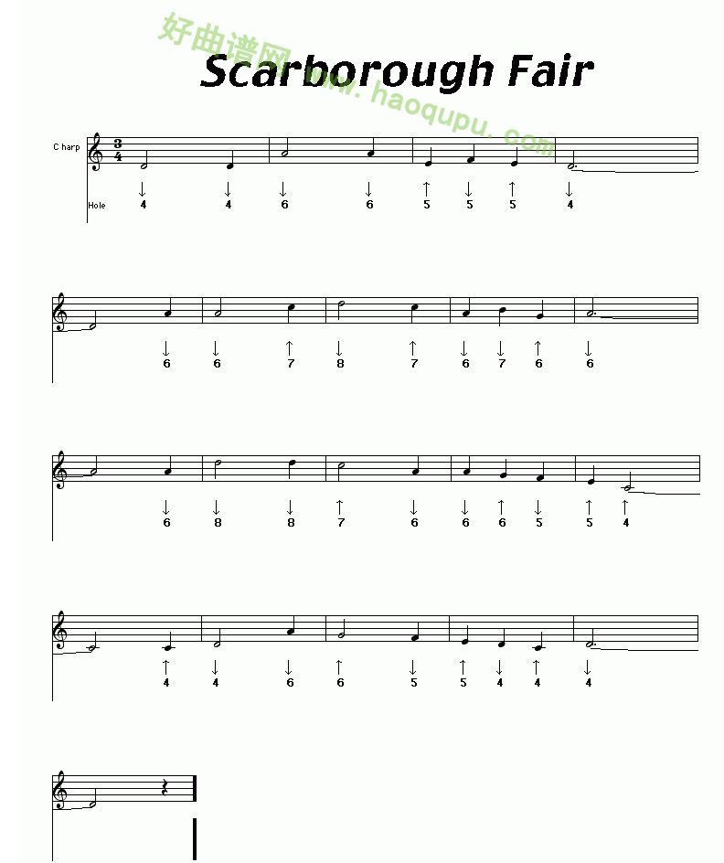 《Scarborough Fair》（布鲁斯）口琴简谱第1张