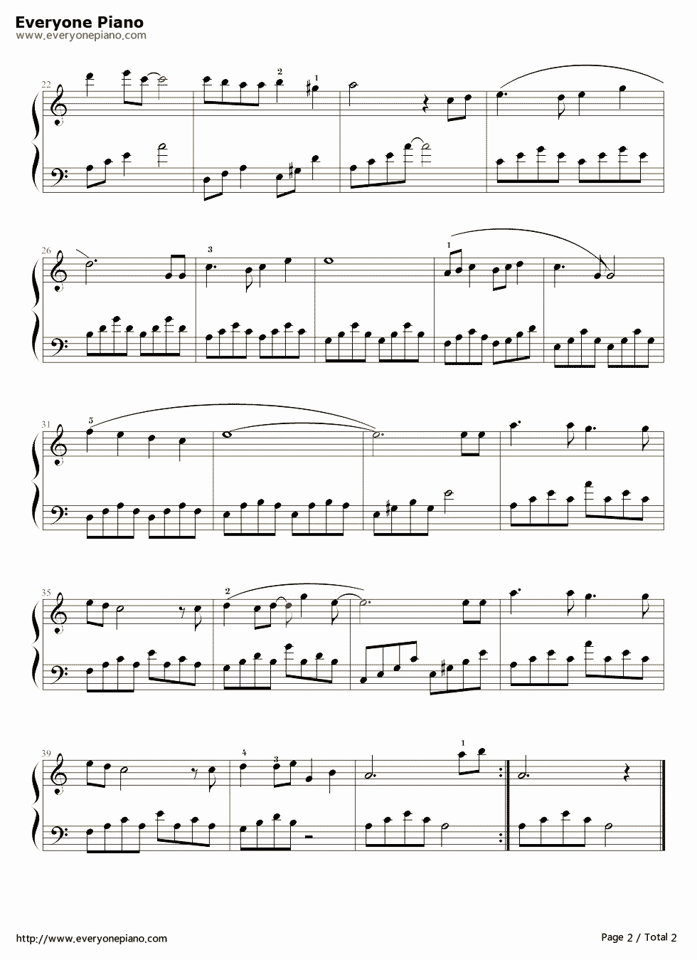 《天空之城》（C调完美简单版）钢琴谱第2张